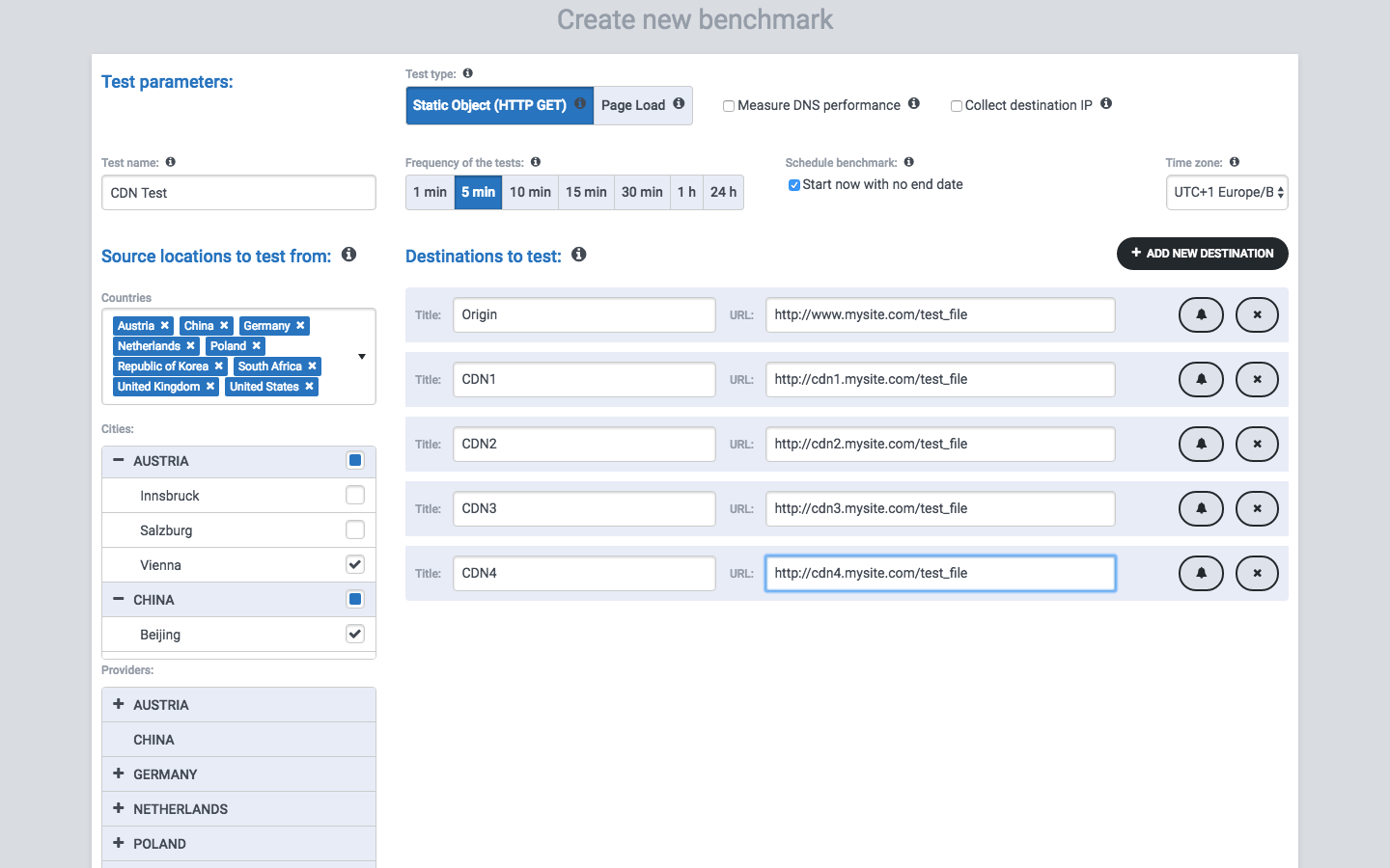 Cloudperf benchmark settings